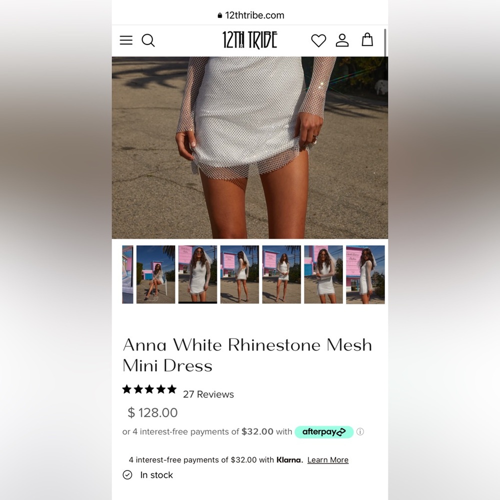Anna White Rhinestone Mesh Mini Dress